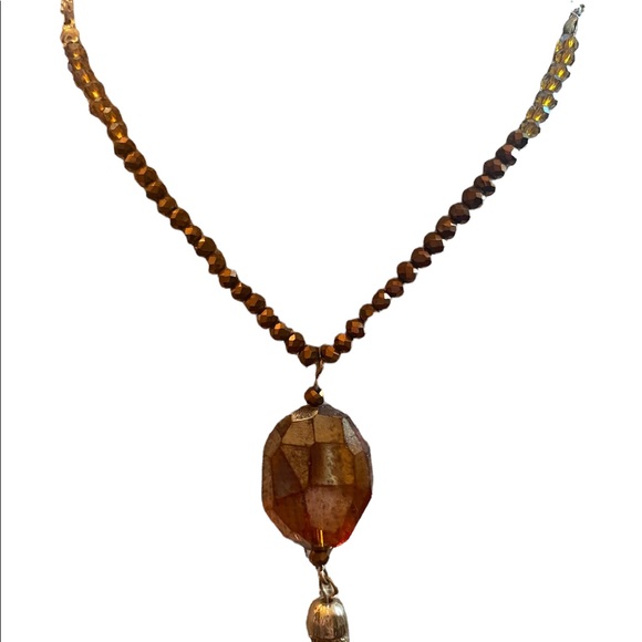 Extra Long Beaded Gold and Brown Tone Necklace - Picture 3 of 5